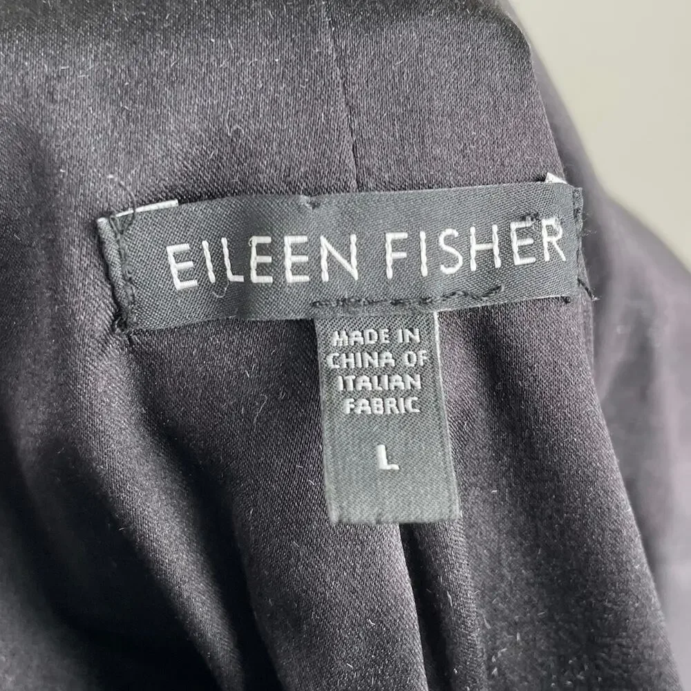 Eileen Fisher Polished Ramie Silk Stretch Jacket Blazer Zip Front Fitted Black L
